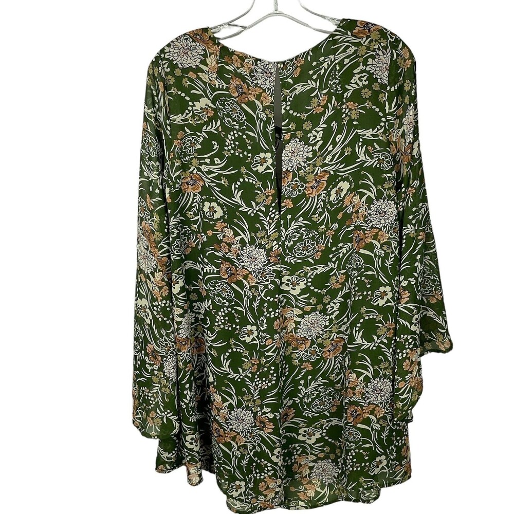 Umgee Dark Floral Bell Sleeve in Olive Green Dress Long Tunic Lined Size S - Picture 2 of 10